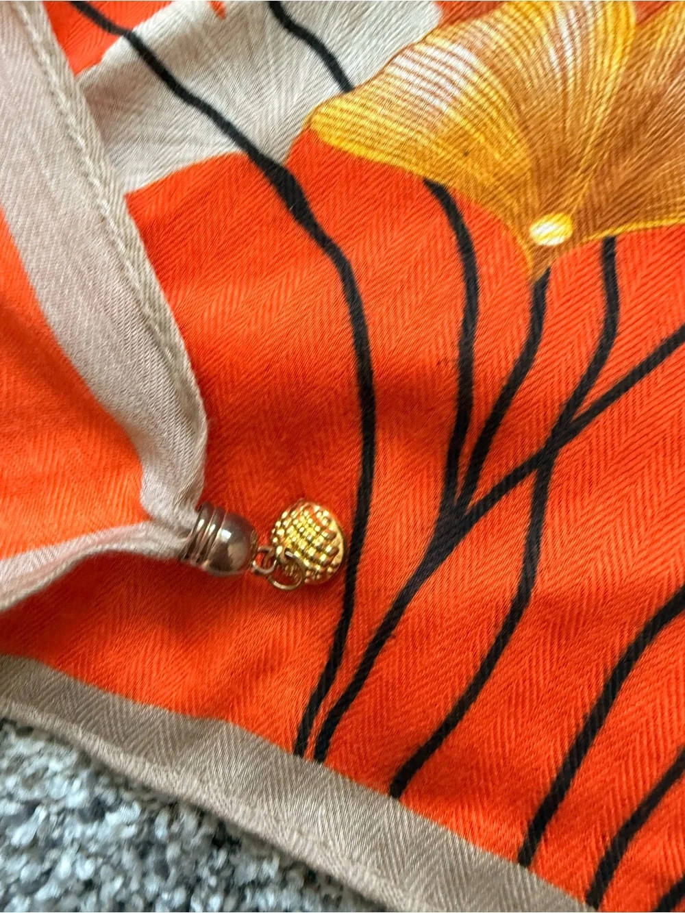 Lightweight Floral Square Scarf in Orange, Yellow and Cream